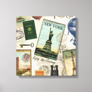 moderne Vintage Reisecollage Leinwanddruck