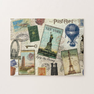 moderne Vintage-Reisecollage Puzzle