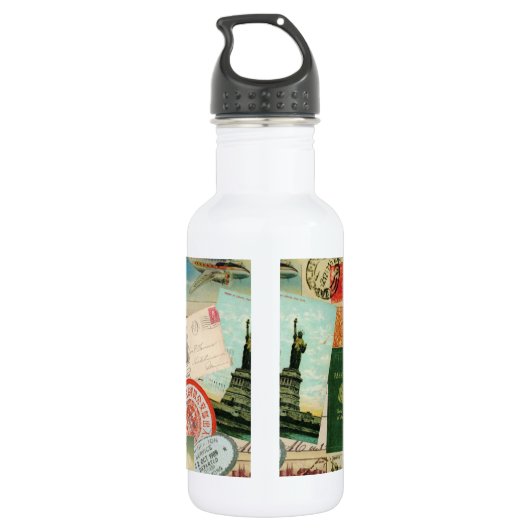 moderne Vintage Reisecollage Trinkflasche (Rückseite)