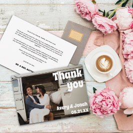 Moderne Vintage Retro-Fett-Typografie-Foto Hochzei Dankeskarte