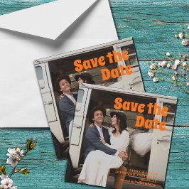 Moderne Vintage Retro-Fett-Typografie-Foto Hochzei Magnetkarte