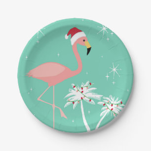 MODERNE VINTAGE RETRO WEIHNACHTEN FLAMINGO PAPPTELLER