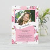 Moderne Vintage Rosa Blume Abschluss Einladung (Stehend Vorderseite)