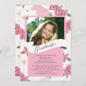 Moderne Vintage Rosa Blume Abschluss Einladung (Vorne/Hinten)