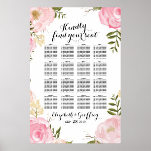 Moderne Vintage-Rosa Blumen-Hochzeits-Sitzplan Poster
