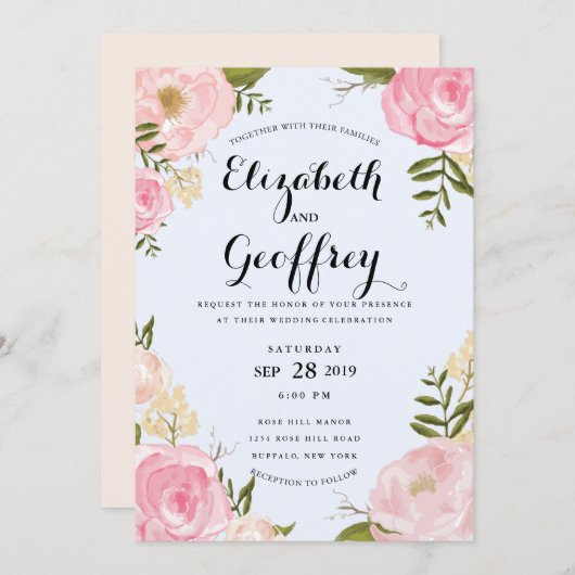 Moderne Vintage Rosa Blumenzwiebeleinladung Einladung (Vorne/Hinten)