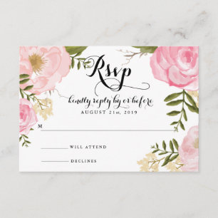 Moderne Vintage Rosa Floral Wedding RSVP Card