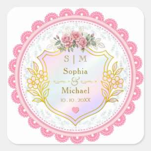 Moderne Vintage-Rosa-Floralrosen-Hochzeitsgeschenk Quadratischer Aufkleber