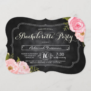 Moderne Vintage Rose Chalkboard Bacherolette Party Einladung