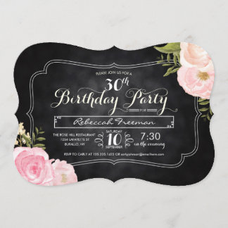 Moderne Vintage Rose Chalkboard Geburtstagsparty Einladung