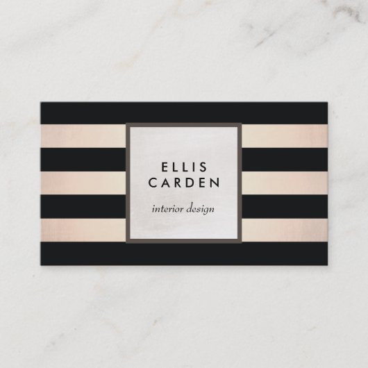 Moderne Vintage Rose Gold Streifen Visitenkarte (Vorderseite)