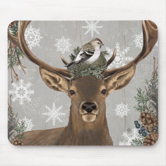 moderne vintage rustikale Waldhirsche im Winter Mousepad (Vorne)
