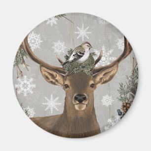 moderne vintage rustikale Waldlandschaft Winterhir Magnet