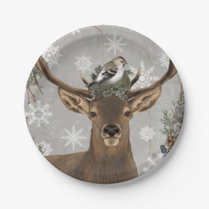 moderne vintage rustikale Waldwinterhirsche Pappteller