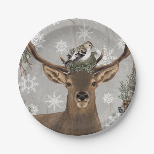 moderne vintage rustikale Waldwinterhirsche Pappteller (Vorderseite)