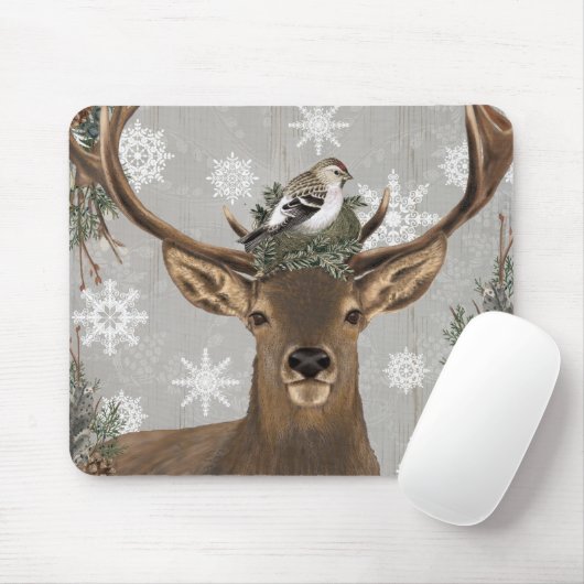 moderne Vintage rustikale Waldwinterrotwild Mousepad (Mit Mouse)