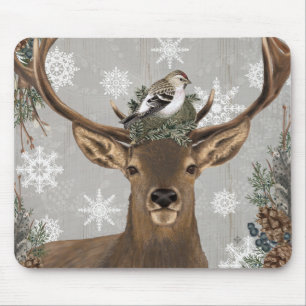 moderne Vintage rustikale Waldwinterrotwild Mousepad