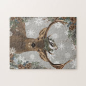 moderne Vintage rustikale Waldwinterrotwild Puzzle (Horizontal)