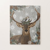 moderne Vintage rustikale Waldwinterrotwild Puzzle (Vertikal)