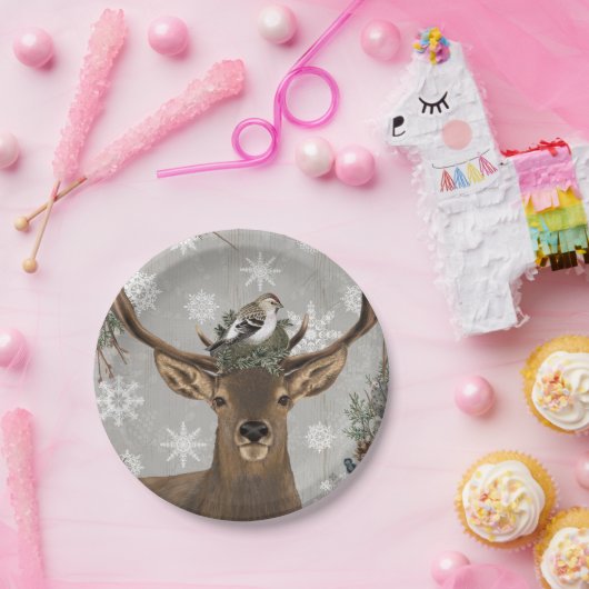 moderne Vintage rustikale Winterrotwild Pappteller (Party)