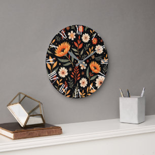 Moderne Vintage Sammlung von Blumen Große Wanduhr