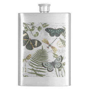 moderne Vintage Schmetterlinge und Libellen Flachmann