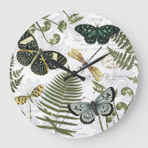 moderne Vintage Schmetterlinge und Libellen Große Wanduhr