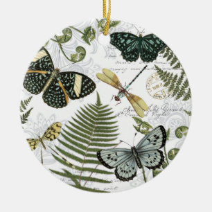 moderne Vintage Schmetterlinge und Libellen Keramikornament
