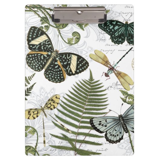 moderne Vintage Schmetterlinge und Libellen Klemmbrett (Vorderseite)