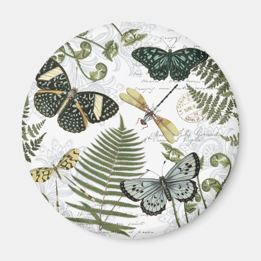 moderne Vintage Schmetterlinge und Libellen Magnet (Vorne)