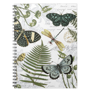 moderne Vintage Schmetterlinge und Libellen Notizblock
