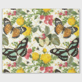 moderne vintage Schmetterlingsgarten Geschenkpapier (Flach)
