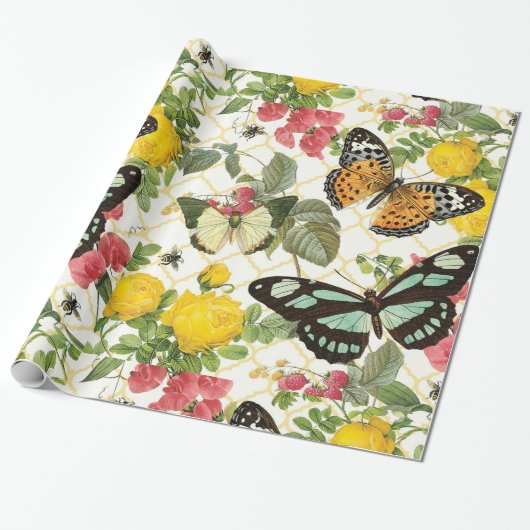 moderne vintage Schmetterlingsgarten Geschenkpapier (Ungerollt)