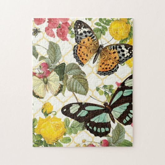 moderne vintage Schmetterlingsgarten Puzzle (Vertikal)