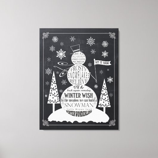 Moderne Vintage Schneemannskalkpappkunst Leinwanddruck (Vorderseite)