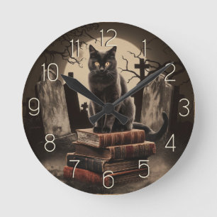  Moderne Vintage schwarze Katze Halloween  Runde Wanduhr
