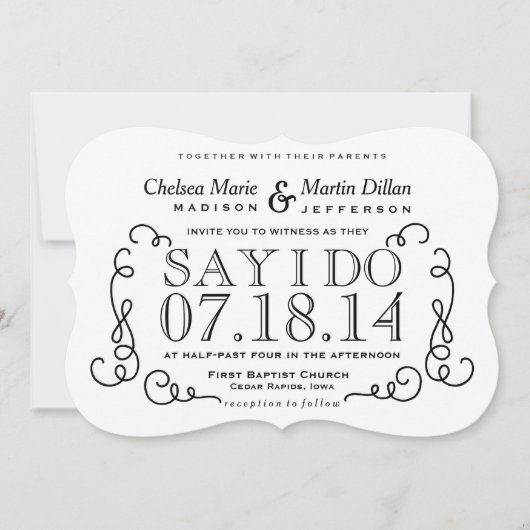 Moderne Vintage Scroll Hochzeitsvorlage Einladung (Vorderseite)