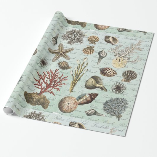 Moderne Vintage Seashells Geschenkpapier (Ungerollt)