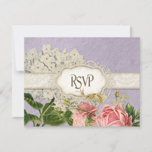 Moderne Vintage-Spitze-Teefleck-Hortensie und Rose RSVP Karte