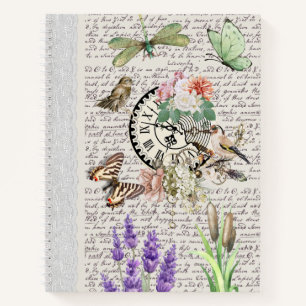 Moderne Vintage-Uhr Botanische Buchstaben Scrapboo Notizblock