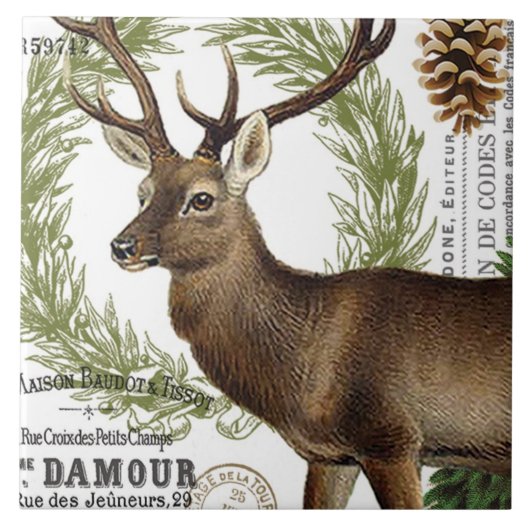 moderne vintage-wald-winter-hirsch fliese (Vorderseite)