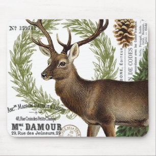 moderne vintage-wald-winter-hirsch mousepad