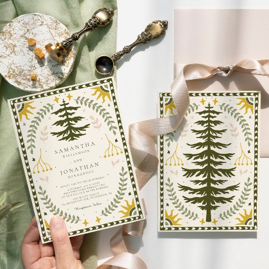 Moderne Vintage Waldhochzeit Einladung