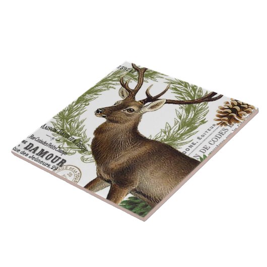 moderne Vintage Waldwinterrotwild Fliese (Seite)