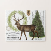 moderne Vintage Waldwinterrotwild Puzzle (Horizontal)