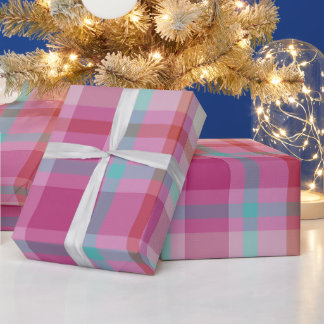 Moderne Vintage-Weihnachts-Plaid heißrosa aqua Geschenkpapier