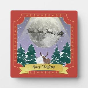 Moderne Vintage-Weihnachtsnacht mit Santa-Rentier Fotoplatte