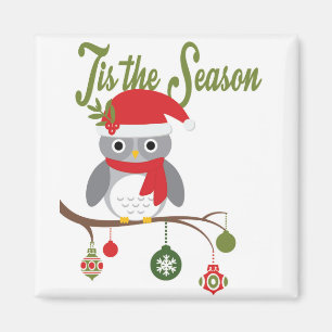 moderne Vintage Weihnachtswaldeule Magnet
