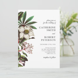 Moderne Vintage weiße Weihnachtsfeier Rose Einladung