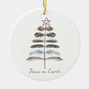 moderne Vintage Winterfederbaum Keramikornament